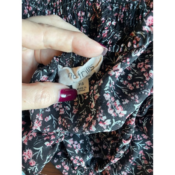 Pofrills Floral Crop Top Smocked Square Neck Long‎ Sleeve Blouse XS - Picture 3 of 4